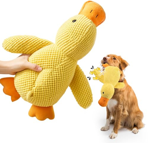 Ambolio Hundespielzeug Unzerstörbar, Gelb Anti Stress Ente für Hunde,Hund Kuscheltier, Unzerstörbares Quietschend, Plüsch-Kauspielzeug Klingendes Plüsch-Hundespielzeug Für Kleine(A)