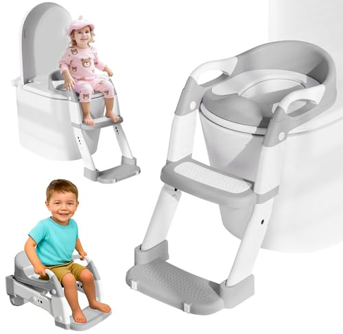 Toilettensitz Kinder, 3 IN 1 Toilettensitz Kinder mit Treppe für Jungen Mädchen, Upgraded 3-in-1 Baby Töpfchen für Kinder Toilettenaufsatz Klositz WC Sitz Toilettentrainer Potty Training Toilet