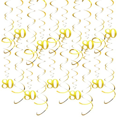 20 Stück Geburtstag Deko,Zahl 80 Geburtstagsdeko Spiralen Luftschlangen Gold,Deckenhänger DoppelSpiral Girlande für Partydeko,Jubiläum,80. Geburtstag Dekoration,Funkelnd Hängende Swirls Streams (80)
