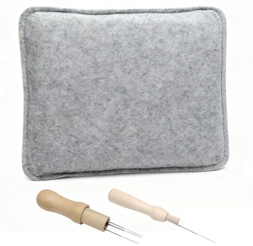 KQDRAVINE Base in feltro per infeltrimento ad ago, 25×20 Tampone per infeltrimento ad ago con 2 tipi di aghi per feltro di lana, grigio