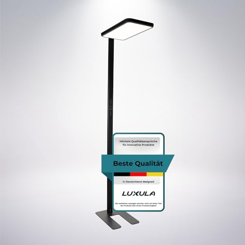 LUXULA LED Büro Stehleuchte, dimmbar, CRI>98 Vollspektrum, UGR<16 blendfrei, RG0 Blaulichtfilter, 4000K Neutralweiß, 2x 50W Uplight und Downlight, 7000lm, schwarz - Arbeitsplatz Stehlampe Deckenfluter