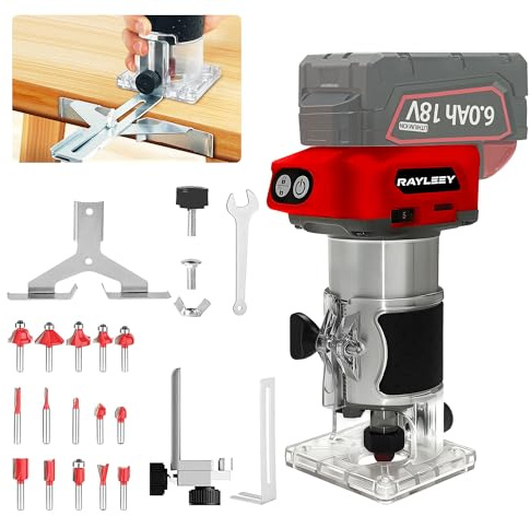 Cordless Wood Router Trimmer Compatible With MILWAUKEE 18V Battery, 800W 30000 RPM Brushless Motor Hand Palm Router with 15pcs 1/4Shank Router Bits for Woodworking,Slotting(NO Battery)