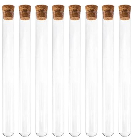 Glasprovrör med lock, Glasprovrör med träpluggar, 8-pack, 20x2x2cm