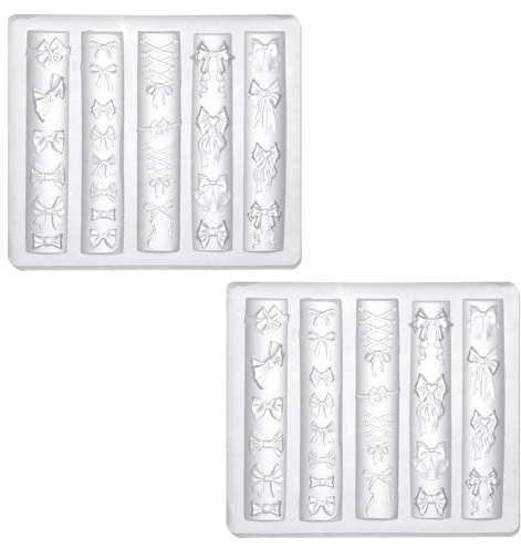 2pcs Moule à Charme Ongle Papillon, 3D Silicone Ruban Moule Ongles Noeud Réutilisable Transparent Gabarit Gravure pour Projet Artisanal DIY Femmes Décoration du Bout des Doigts