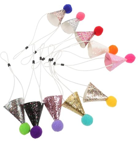 Gadpiparty 10 Stück Teiliges Bunte Haustier Geburtstagsmützen mit Glitzer und Pompons Verstellbare Partyhüte für Katzen Hunde und Kleine Tiere Leichte Passende Partyaccessoires für