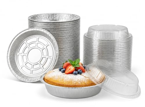 Eason BROS 15pcs x 9 Inch / 1300ml Round Foil Cake Pans with Clear Dome Lids, Heavy Duty Disposable Aluminium Baking Trays for Cheesecake, Pie, Dessert, Catering, BBQ & Takeaway Use