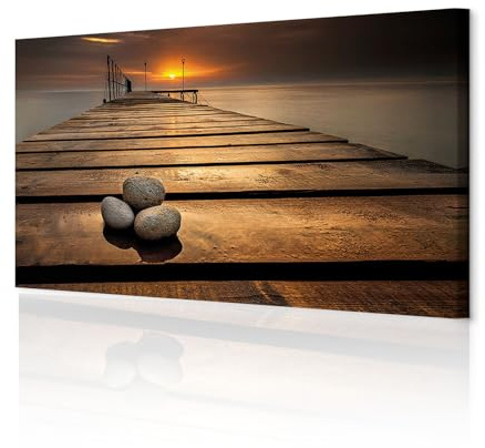 decomonkey Wandbilder Landschaft 150x50 cm 1 Teilig Leinwandbilder Wanddeko | Strukturleinwand, Holzkeilrahmen, Bild auf Leinwand, Kunstdruck, Wohnzimmer, Wanddekoration, Sonnenuntergang, Meer