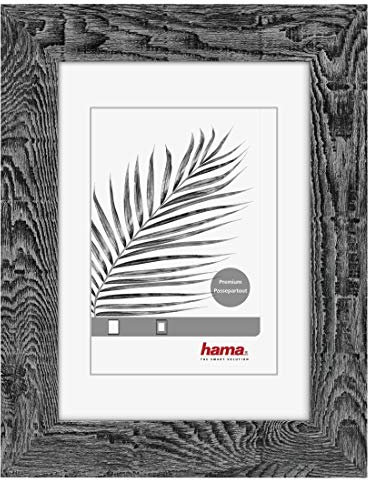 Hama Kunststoff-Bilderrahmen Charm (Rahmen 13 cm x 18 cm, Rand 28 mm x 15 mm, für Fotos der Größe 9 cm x 13 cm, Spiegelglas, Polystyrol (PS), mit Haken und Fuß) anthrazit