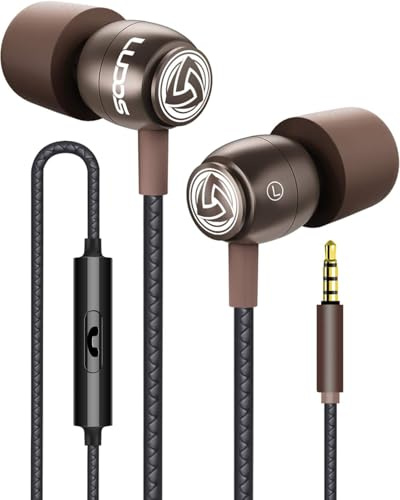 Ludos CLAMOR Wired Earbuds in-Ear Headphones, 5 Year Warranty, Earphones with Microphone and Call Control, Noise Isolating Memory Foam Eartips, Tangle-Free Cord for iPhone, iPad, Computer, Laptop