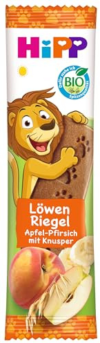HiPP Löwe Müesli Riegel Hafer-Knusper Apfel-Pfirsich (24 x 20g), ab 1 Jahr, Süße nur aus Früchten, in bester Bio-Qualität