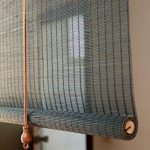 Sh000ad Natürliches Bambus-Rollo,Fenster-Raffrollo im Rustikalen Stil,Schwarzer Bambus Jalousine,60% Verdunkelungs-Lichtfilter-Rollo,Für Drinnen und Draußen,Decken- Oder Wandmontage (60x80cm/24x32in)