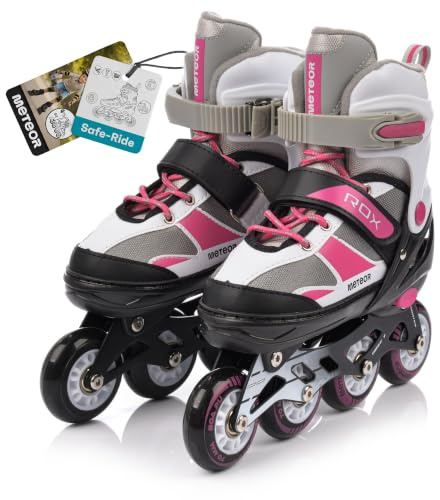 Meteor Pattini in Linea Bambini Gioventù Dimensione Regolabile Rollerblades Cuscinetti ABEC-7 Ruote PU (S, ROX Pink/Grey)