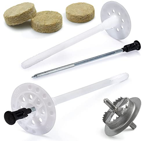 STRÜBER WDVS SET (Ø8x115mm Dämmstoffdübel mit Metalldorn 100St + Mineralwolle Rondelle 100St + Metall Fräser 1St) Satz für Fassadendämmung Wärmedämmung Abdeckkappen Nylon Tellerdübel Stahlnagel ETA