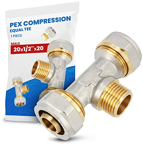 T-Stück PEX-AL-PEX Schraubfitting 20 x 1/2'' x 20 AG Messing Klemmverschraubung Sanitärsystem Heizungsschlauch Rohradapter T-Anschluss