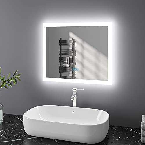 Finmrys Badspiegel mit Beleuchtung 60x50 cm LED Spiegel Bad mit Touch-Schalter Beschlagfrei Badezimmerspiegel Dimmbar Beleuchtet Kaltweiß Warmweiß Horizontal Vertikal（23.62x19.69 Inch）