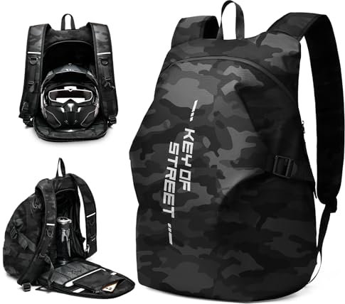 WEPLAN Motorrad Rucksack Wasserdicht Herren Damen Helm Rucksack Motorrad Rucksäcke Helmrucksack Motorradhelm Reise Rucksäcke Leicht Motorcycle Backpack Helmtasche Reflektierend,Camouflage Schwarz