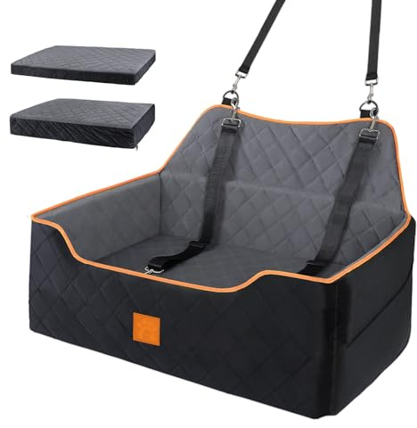 Dog Car Seat Large Medium - Sized Travel Pet Bed for Dogs Under 55 Lb or 2 Small Dogs,Safety Memory Foam Car Booster Seat with 2 Cushions& Safety Leashes,Large Travel Bed for Backseat