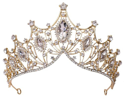 Barock Braut Kronen, Barock Strass Stirnband, Krone Kristalle Tiara, Hochzeit Diadem, Krone Strass, Diademe für Mädchen Kristall, für Braut Frauen Hochzeit Abschlussball Festzug (Gold)