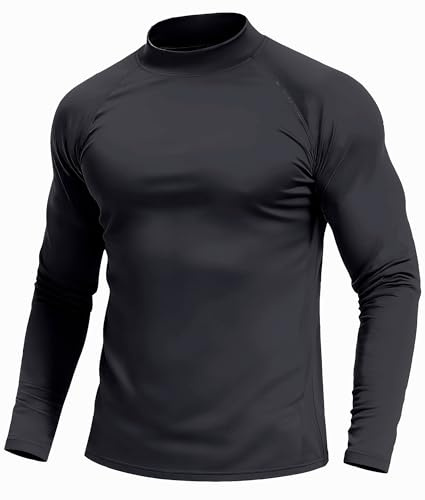 Cavva Men's Half Turtleneck Shirt Warm Pullover Undershirt Micro Fleece Lined Long Sleeve Gym Top Baselayer,Black,L