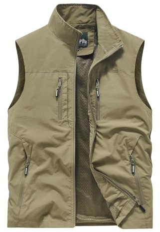 Dainargo Mountain Outdoor Performance Vest,Full-Zip with Multiple Pockets, Mesh Lined, Lightweight Hiking Gear (US, Alpha, XX-Large, Regular, Regular, Khaki)