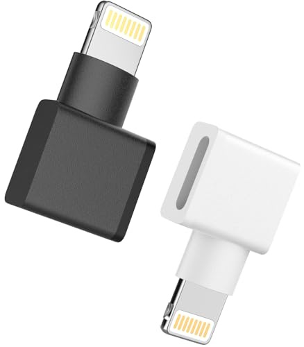 [Apple MFi Certified] 90 Degree Lightning Extender Adapter for iPhone Charger,2 Pack iPhone Lightning Male to Lightning Female Extension Dongle Connector Pass Video/Audio Through Protective Cases