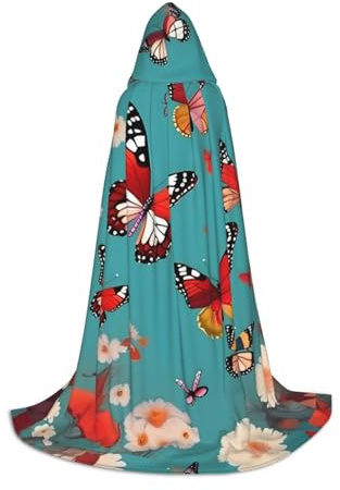 KPXXAQT Capa con capucha con estampado de mariposas voladoras entre flores, disfraz de carnaval para festivales, celebraciones, fiestas temáticas