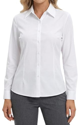 Shirts for Women, Long Sleeve Regular Fit, Womens Shirt with Buttons, Ladies Basic Blouse Tops for Office Work Business Casual