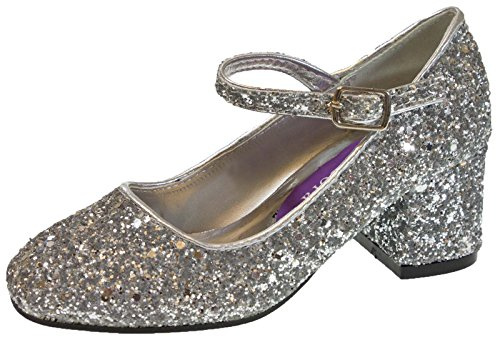 Lora Dora - Scarpa da festa per bambine, tacco a blocco basso, con cinghietta regolabile, Argento (Glitter argentato.), 33 EU