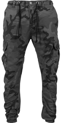 URBAN CLASSICS Pantaloni Cargo da Uomo, Cargo Joggers con Stampa Militare, Pantaloni Comodi per Uomo, Pantaloni Joggings con Apertura Gamba Elastica, Colori: Grey Camo, Taglia: 30