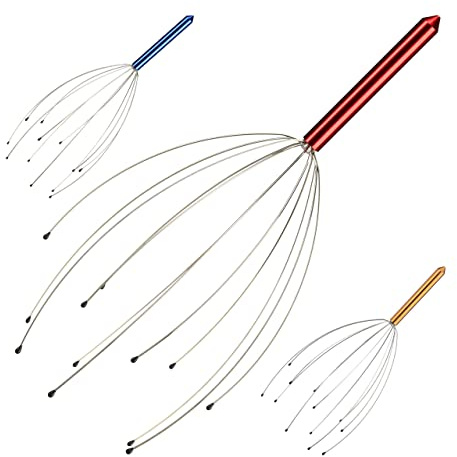 Relaxdays Pack de 3 Masajeador Cabeza araña, 12 Patas con Extremos de Goma, para masajes, Metal, Antiestrés, Rojo