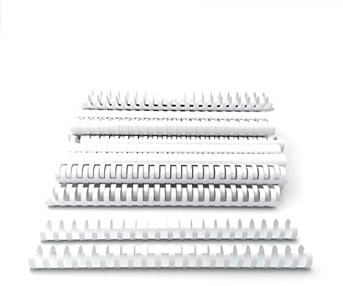 Alevar Dorsi in Plastica a Spirale per Rilegatura, 21 Anelli Diametro 22 mm, Formato A4, Capacità da 151 a 180 Fogli, Colore Bianco, Confezione da 50 Pezzi