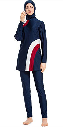 Muslimischer Badeanzug Neu Muslimische Bademode Burkini für Damen Frauen Mädchen Hijab Vollverkleidete Islamische Schwimmanzug UV Schutz Bescheiden Muslim Swimwear (Blau, 2XL)