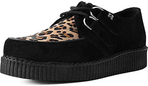 T.U.K. Leather Viva Low Creeper - Herren & Damen Schuhe - Farbe Black and Leopard Suede - Größe EU39