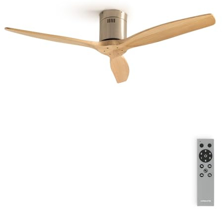 CREATE / WINDCALM M/Deckenventilator ABS Nickel Hellesholzflügel-Optik mit Fernbedienung / 40W, Leise, Ø132cm, Timer von 1 bis 4 Std., DC-Motor, Sommer-Winterbetrieb