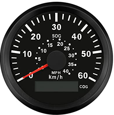 ELING Universal GPS Tachometer Geschwindigkeitsmessgerät 0–60 km/h 0–40 MPH für Boote Yacht Vessel 85 mm 9–32 V mit Kurs