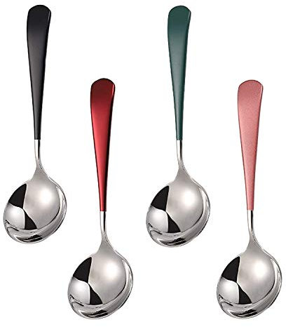 Lot de 12 cuillères à tête ronde en acier inoxydable 18/10, modernes et à la mode, manche court épais en acier inoxydable 304, cuillères coréennes, utilisées pour soupe, céréales, desserts, café 16 cm