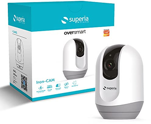 Telecamera Superia Iron-Cam | Video sorveglianza interno 2MP movimento Pan 355º e Tilt 180º | Funzione privacy audio bidirezionale da APP | Micro SD fino a 128 GB | 7LED visione notturna