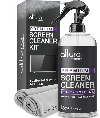 Screen Cleaner Spray & Wipe Kit (Streak & Scratch Free) Computer Screen Cleaner + 2 Microfiber Cleaning Cloths Cleaning Kit LCD LED OLED Touchscreen Flat Smart TV Monitor Laptop Electronics Car 16oz
