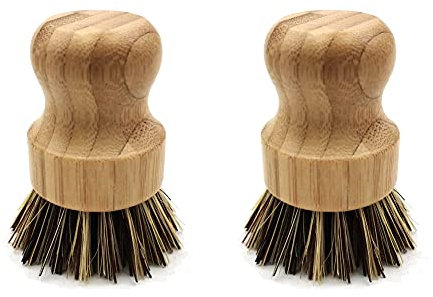Lichi 2 Pcs Scrubbing Brushes, Eco-Friendly Bamboo Round Mini Dish Brush Natural Scrub Brush Scrubber Cleaning Kit for Tableware Vegetables Bathroom Household Cleaning