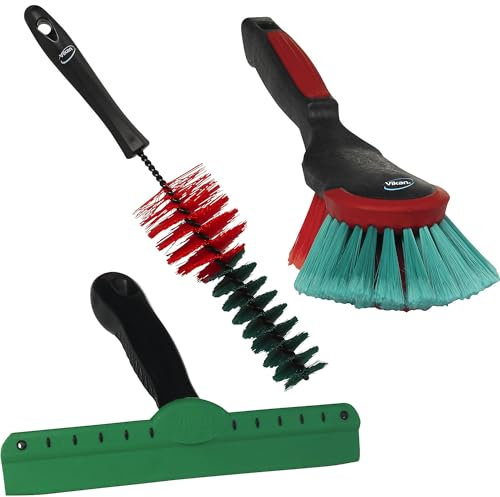 Vikan | Fahrzeugreinigungsset | 2 Bürsten und 1 Wasserabzieher | VE 6 STK | schwarz