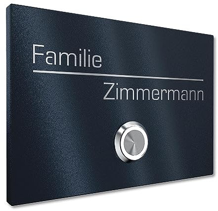 Klingelschild aus V2A Edelstahl mit Gravur von Graviers Design – Pulverbeschichtet in RAL 7016 – LED Klingeltaster – Türklingel – Made in Germany