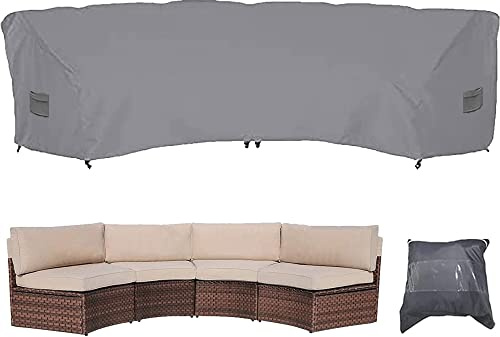 Skyour Patio Sectional Curved Sofa Protector Cover Waterproof Heavy Duty 420D Oxford Outdoor Sectional Curved Couch Sofa Furniture Covers with Windproof Reinforced Buckles Grey
