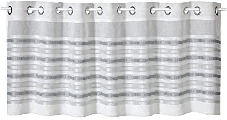 Happy Home Scheibengardine „Waves“ – 150x50 cm – Bistrogardine mit Ösenaufhängung – gestreift in Blau & Weiß – Moderne Kurzgardine für Küche & Bad