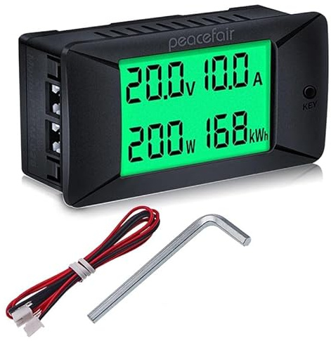 BuyWeek Digitales Amperemeter Voltmeter, PZEM-025 DC Spannungsmesser Stromzähler Batterietester 0~300V/50A Leistungsmesser Energiezähler Wattmeter(50A)