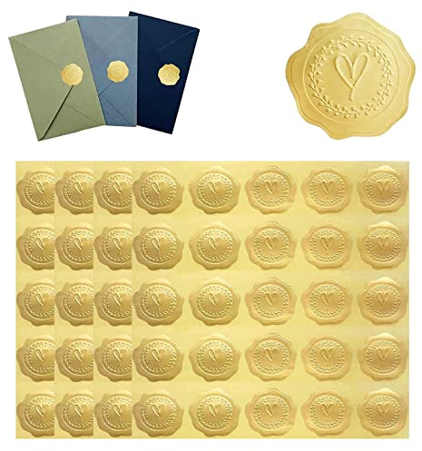 SEMINISMAR Wachssiegel Selbstklebend, Briefumschlag Aufkleber Geprägtes Herz, Sticker Hochzeit, Gold Geprägte Wachs Siegel, Hochzeit Umschlag Siegel Selbstklebende, 100 Stück
