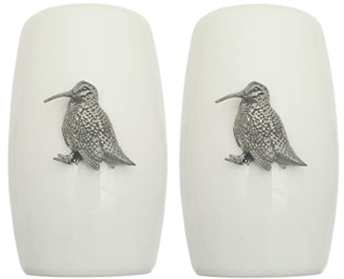 Woodcock Sitting China Salt and Pepper Shakers Cruet Set Modern White CSP 403