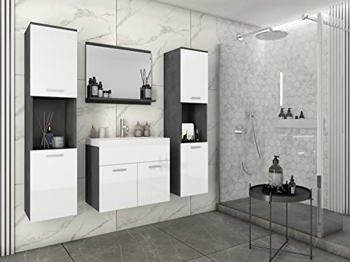PIASKI Montréal XL Ensemble de meubles de salle de bain avec lavabo inclus, différentes couleurs (Matera/blanc brillant)
