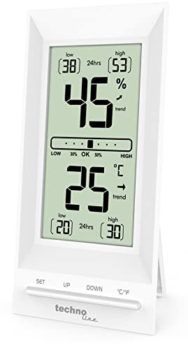 Technoline WS9129 Bürothermometer, Thermo-Hygrometer, Thermometer, Temperatur, Luftfeuchte, Raumkomfortanzeige, Kalibrierungsfunktion, Klimaüberwachung am Arbeitsplatz, 4.2 x 1.5 x 20 cm