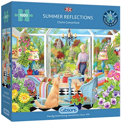 Gibsons Summer Reflections 1000 Piece Jigsaw Puzzle for Adults – Beautiful Summer Garden Scene by Claire Comerford – Premium Sustainable Puzzle Made in the UK/EU