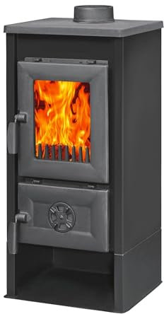 Stufa Riscaldamento a Legna con Struttura in Acciaio e ripiano in ghisa 7 kw - Black